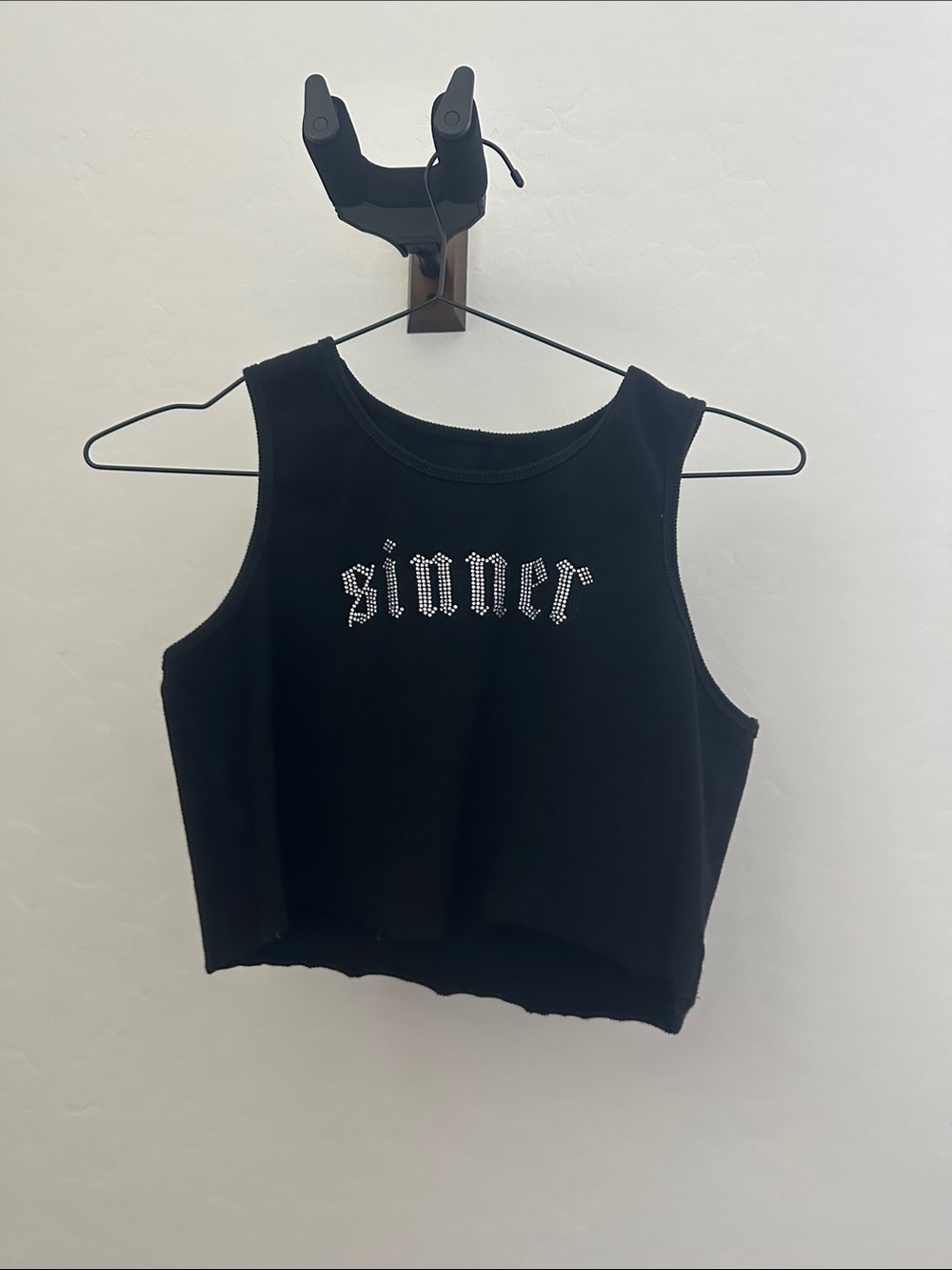 Black Rhinestone 'Sinner' Crop Tank Top - y2k vibes